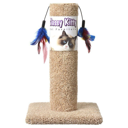 Classy Kitty Cat Scratching Post With Feathers - 17.5in. High (assorted Colors)