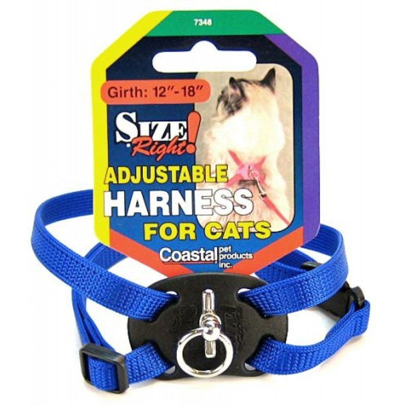 Coastal Pet Size Right Nylon Adjustable Cat Harness - Blue - Girth Size 12in.-18in.