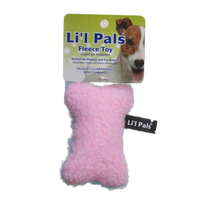 Li'l Pals Fleece Bone Toy For Dogs & Puppies - Plush Pink Dog Bone Toy
