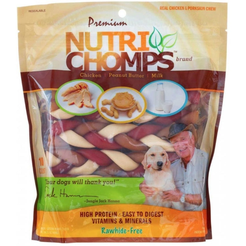 Nutri Chomps Premium Mixed Flavor Braids Dog Chews 6 Inch - 10 Count